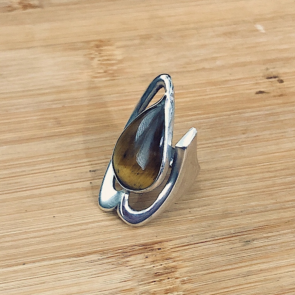 $69  Vintage Estate Ring Tiger Eye & Sterling Size 7 & 1/4 - 7 & 1/2 925 MEXICO - Picture 5 of 10